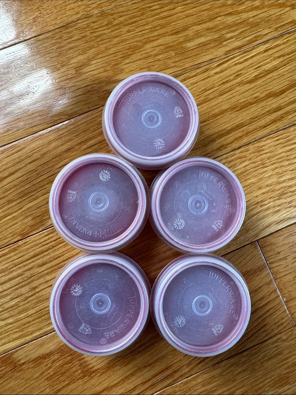 Set of 5 Vintage Tupperware Smidgets 1oz mini containers - red with clear lid
